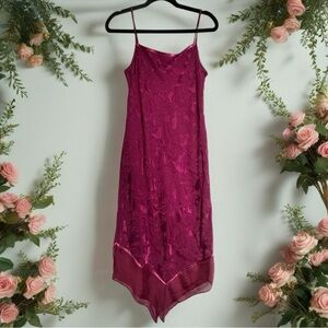 Whimsical pink y2k floral paisley slip dress with handkerchief hem size 6 Italy